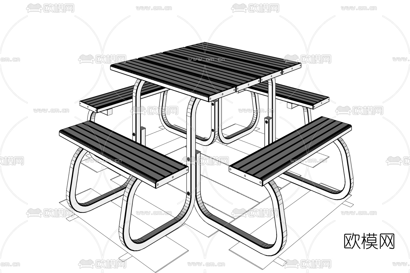 现代实木休闲桌椅免费su模型下载