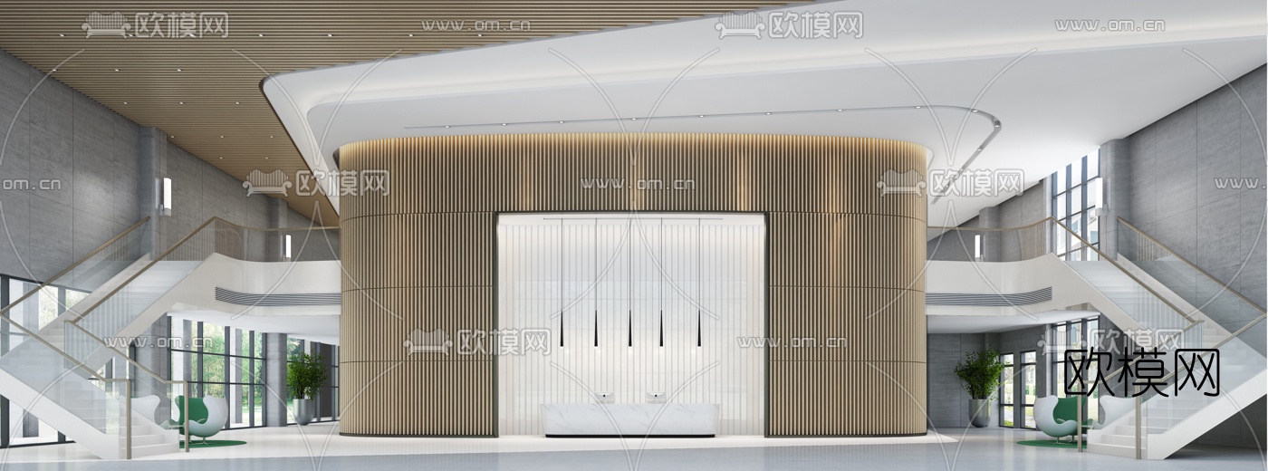 现代办公前台大堂免费3d模型