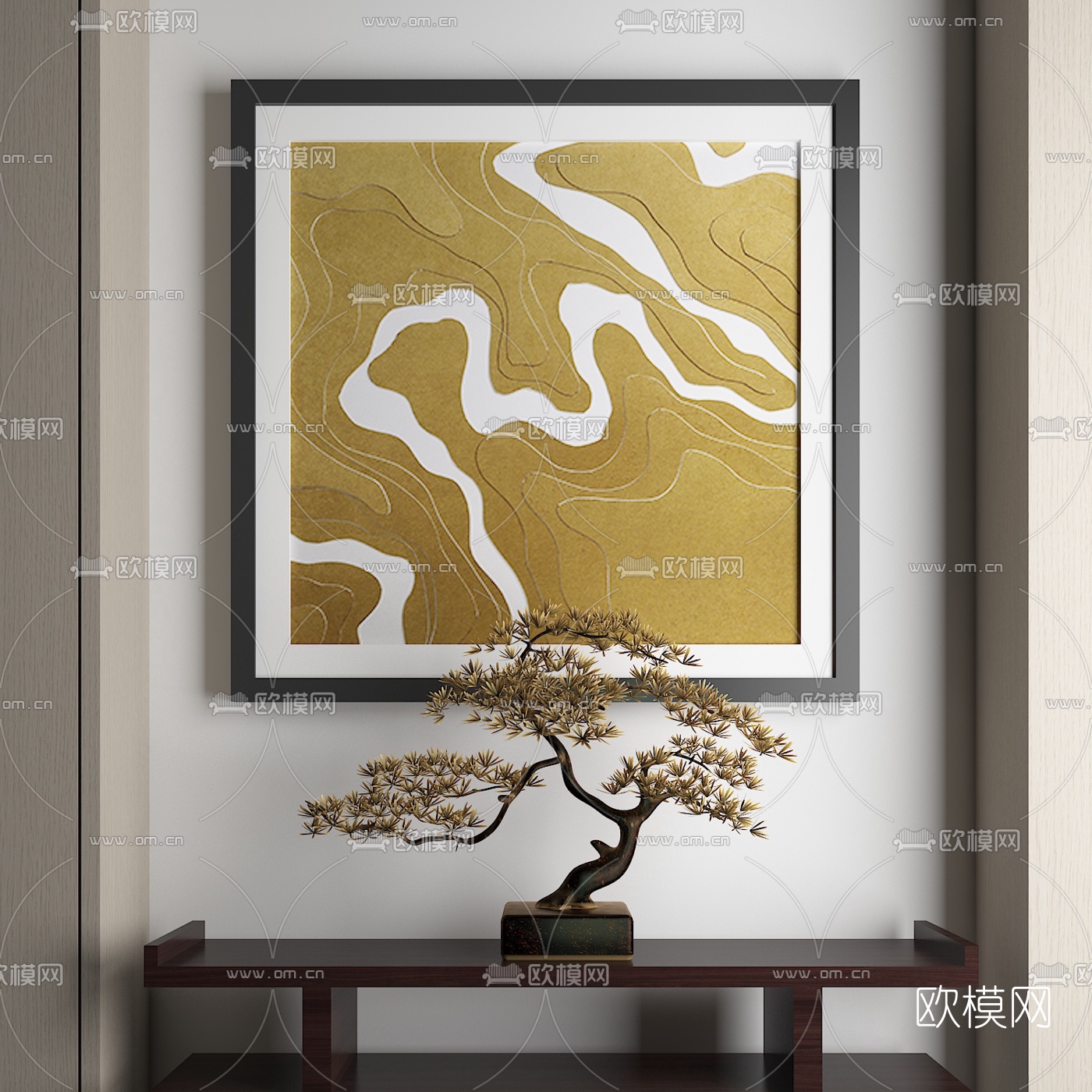 新中式仿真松树盆景摆件3d模型
