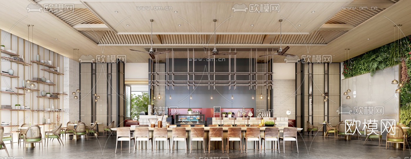 新中式酒店餐吧大堂3d模型