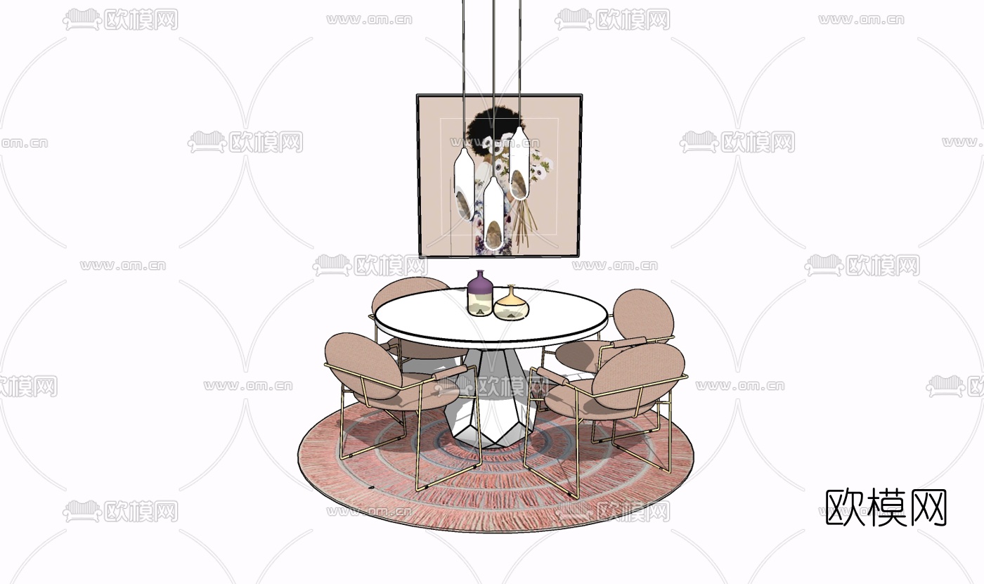 现代餐桌椅免费su模型下载