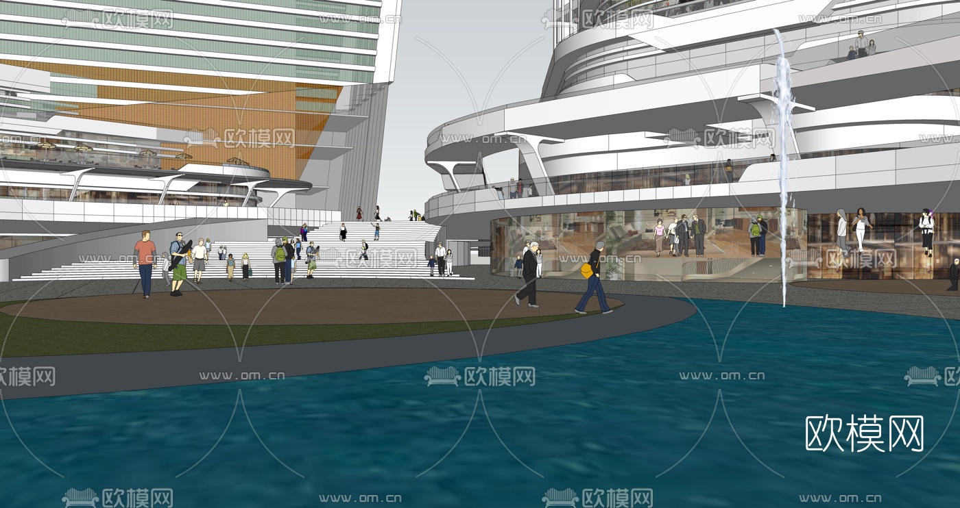 现代商业广场商业街su模型下载（渲染图2）