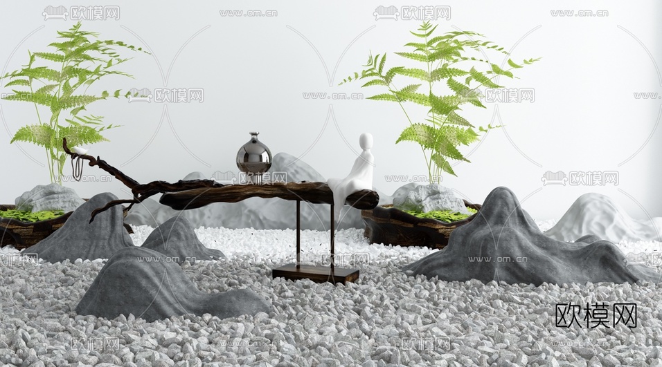 日式枯山植物雕塑园艺小品3d模型下载