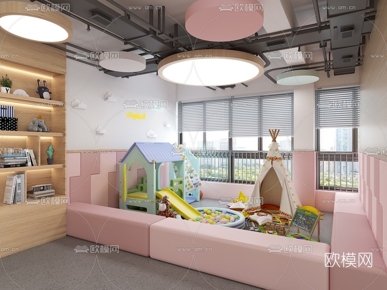 现代幼儿园儿童教室3d模型下载(渲染图1)
