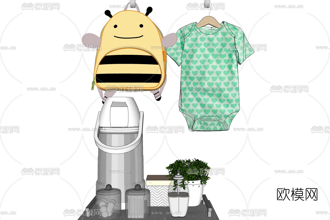 现代茶壶绿植服饰摆件免费su模型