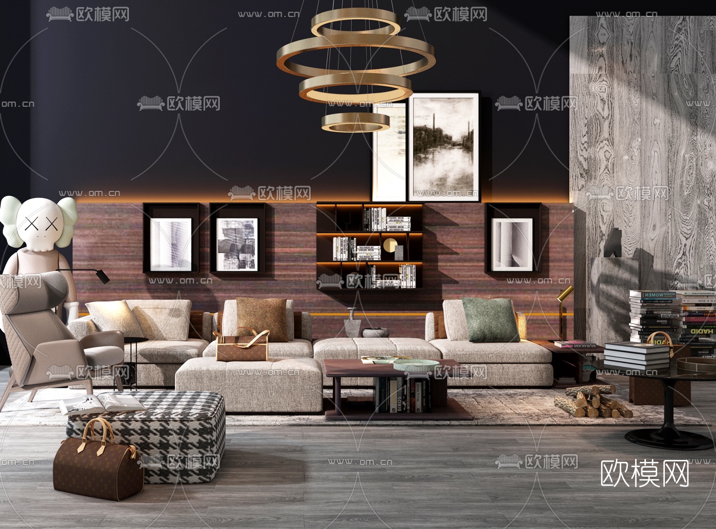 现代布艺转角沙发组合3d模型