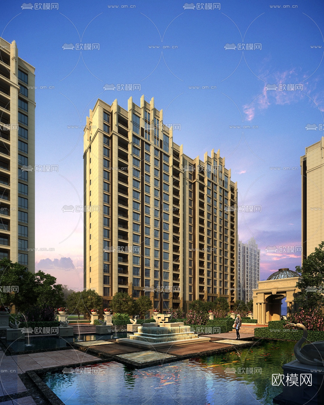 简欧高层住宅建筑外观3d模型