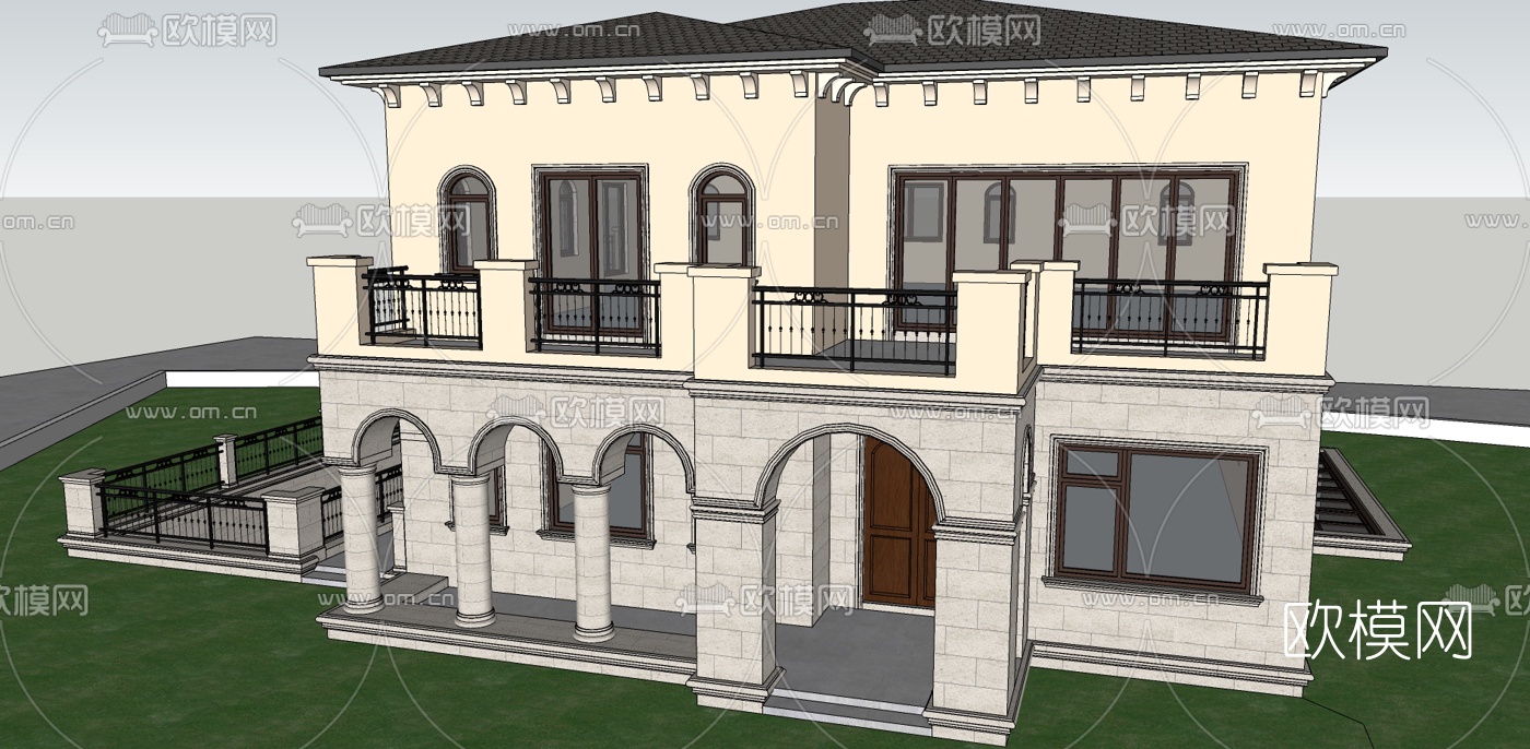 美式独栋别墅su模型下载（渲染图3）