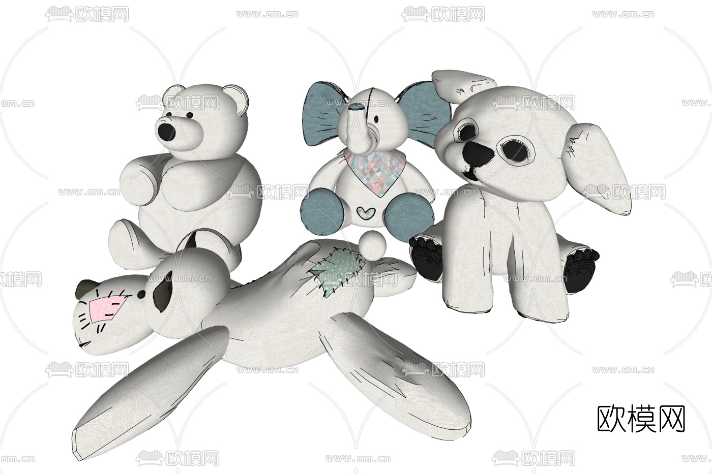 现代布艺玩偶免费su模型下载