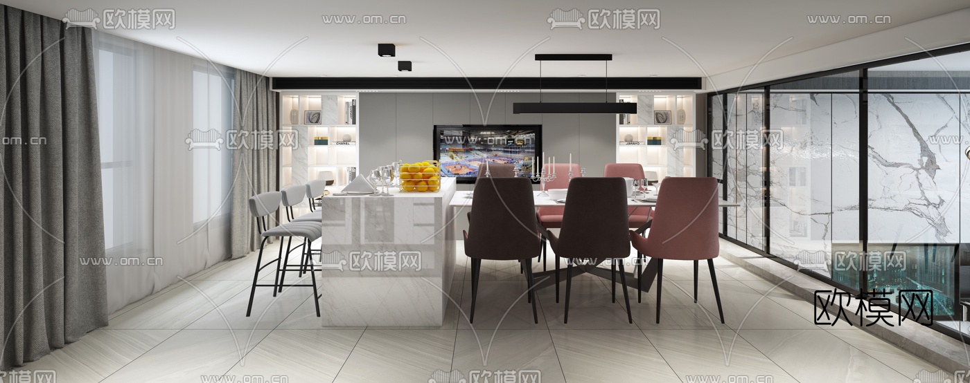 现代跃层客厅餐厅3d模型
