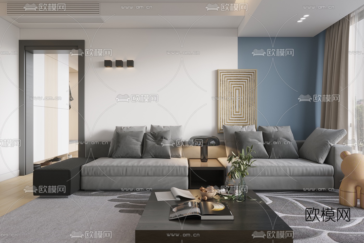 现代客厅餐厅3d模型