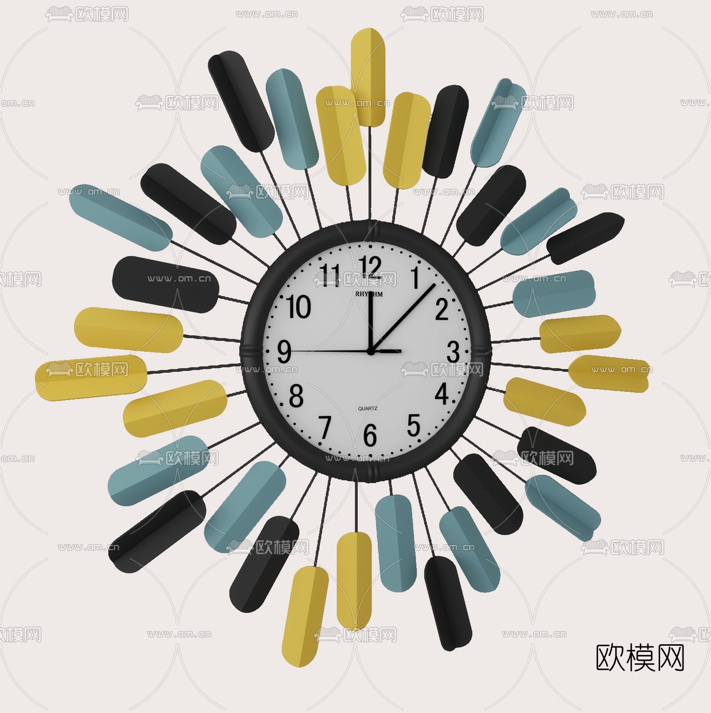 现代金属圆形时钟组合3d模型下载（渲染图5）