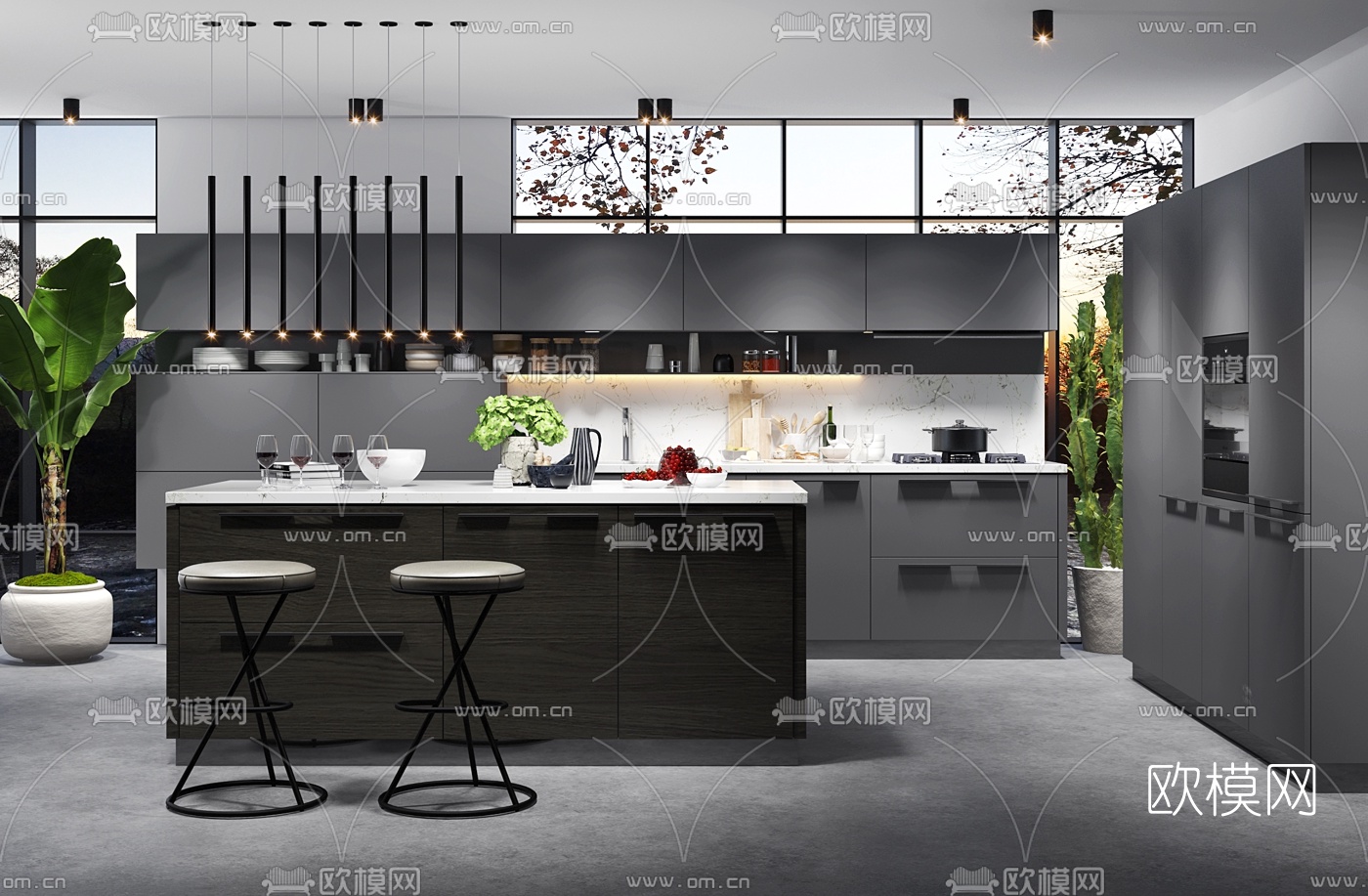 现代简约吧台厨房3d模型