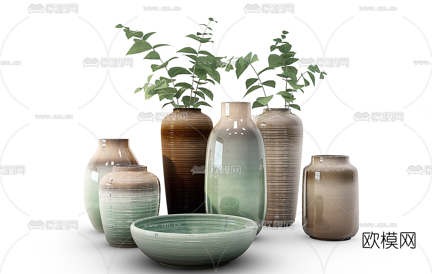 新中式陶瓷花瓶插花3d模型