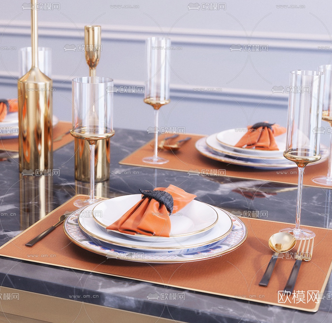 现代餐具饰品摆件组合3d模型下载（渲染图2）