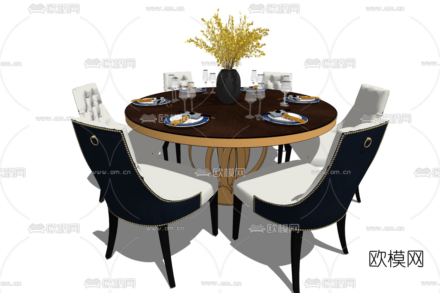 美式餐桌台免费su模型下载