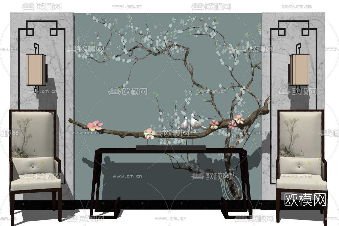 新中式实木端景台免费su模型