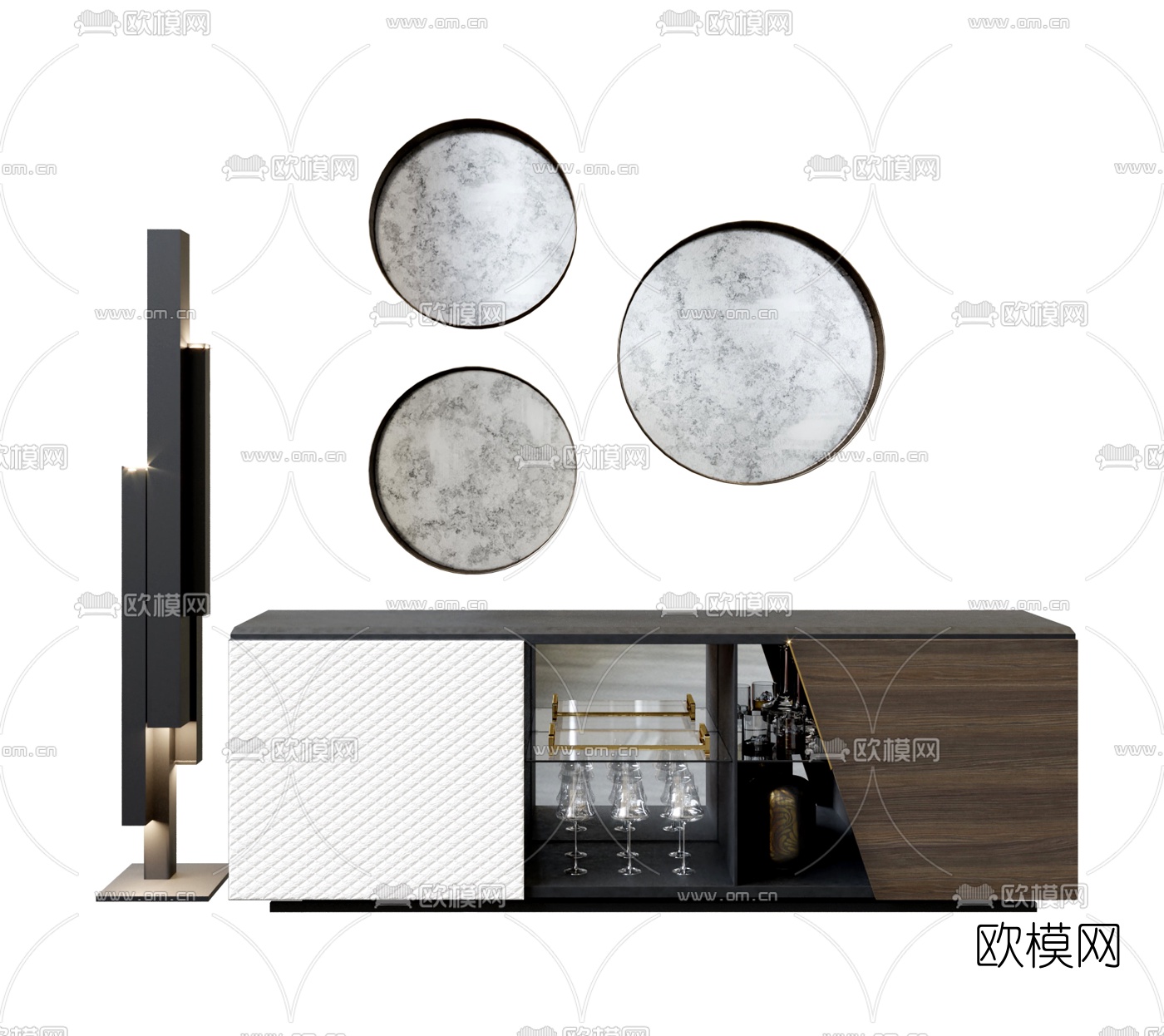 现代实木餐边柜3d模型