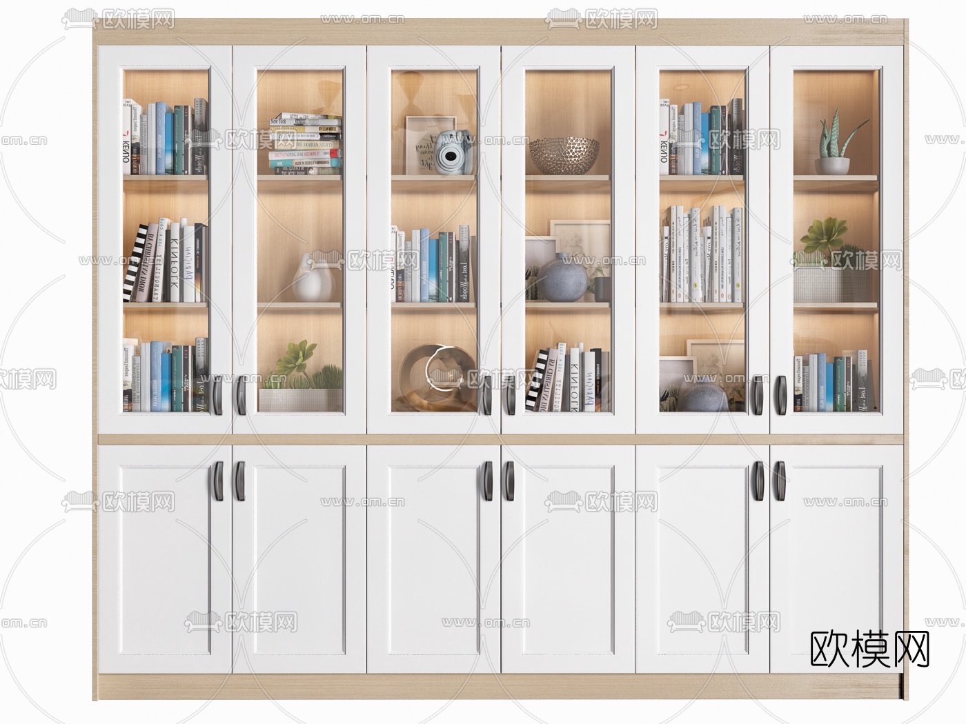 北欧实木书柜组合3d模型下载（渲染图2）