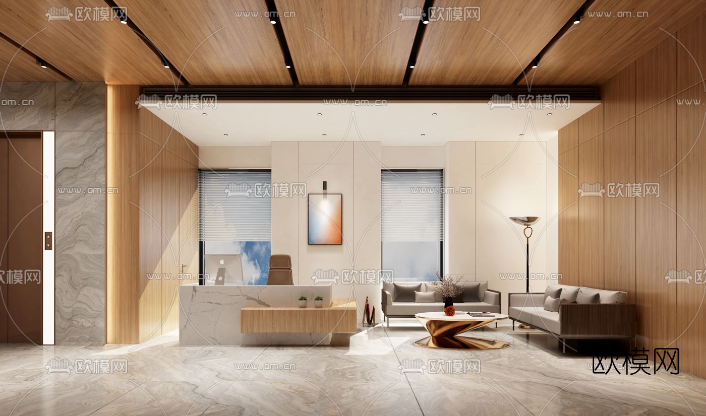 现代前台接待室3d模型下载