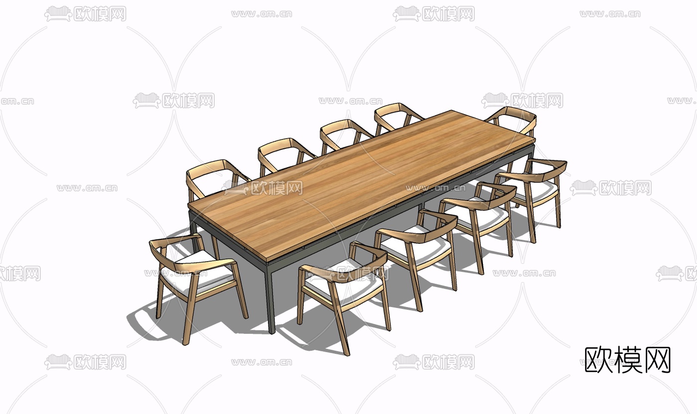 现代实木会议桌椅免费su模型下载
