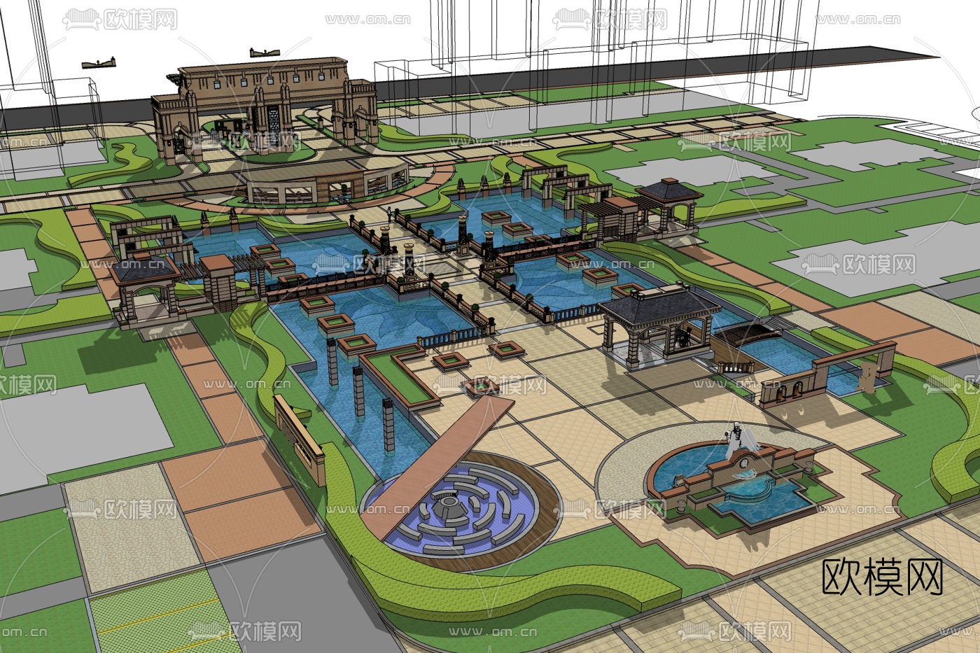 欧式园林规划免费su模型下载
