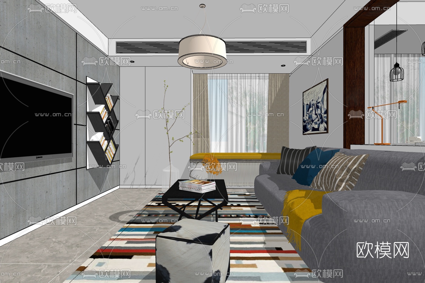 现代客厅免费su模型下载