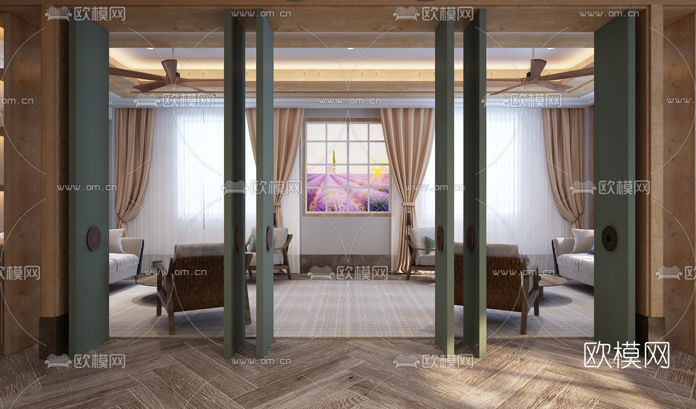 自然风民宿客房3d模型下载（渲染图2）