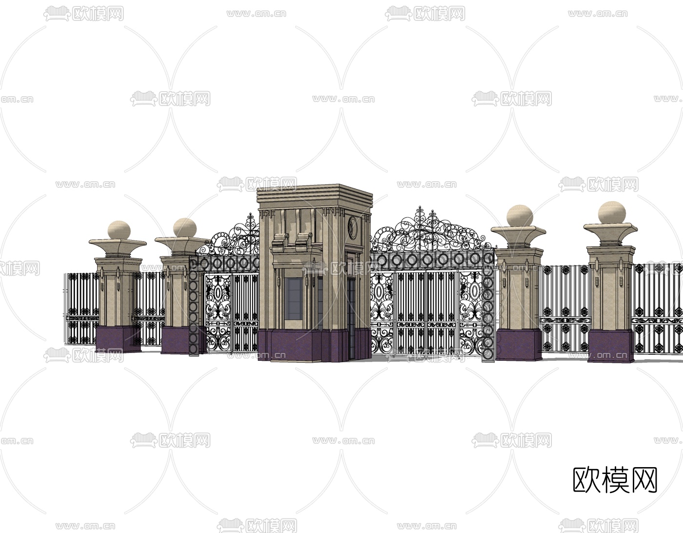 新古典小区门头免费su模型下载
