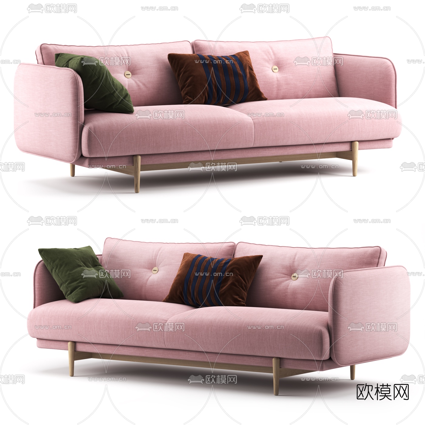 北欧布艺双人沙发3d模型下载（渲染图1）