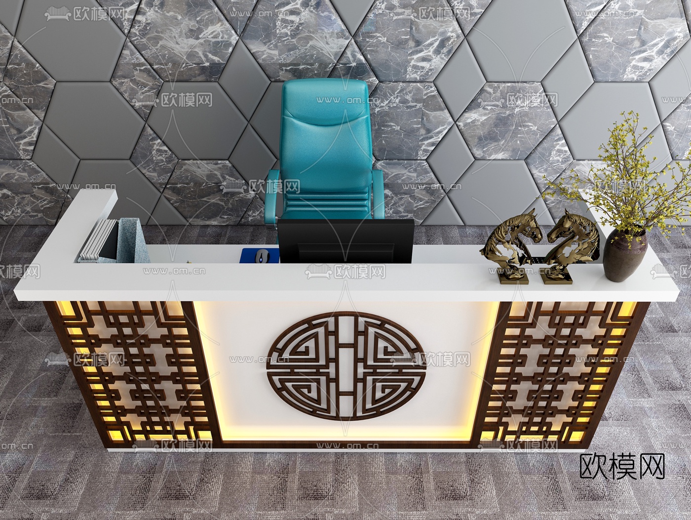 新中式接待收银台3d模型