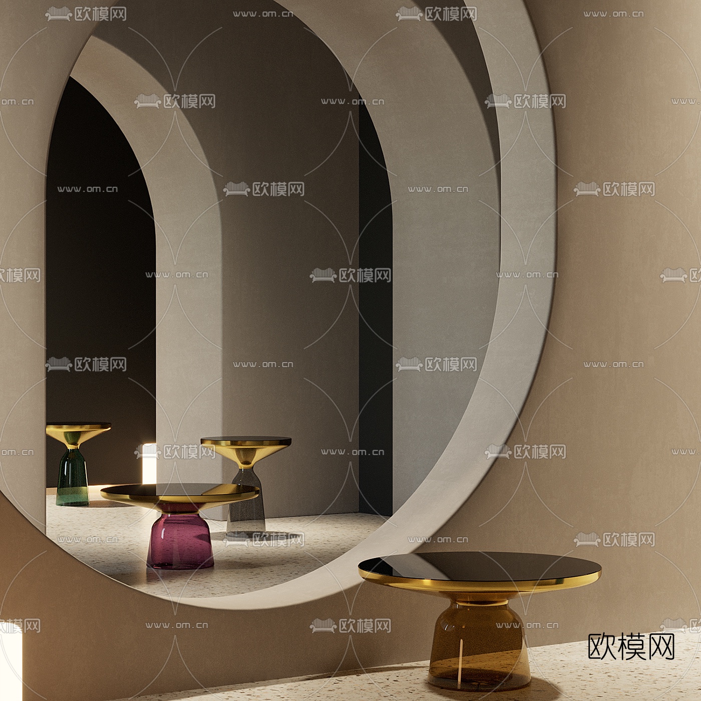 现代金属圆几3d模型下载