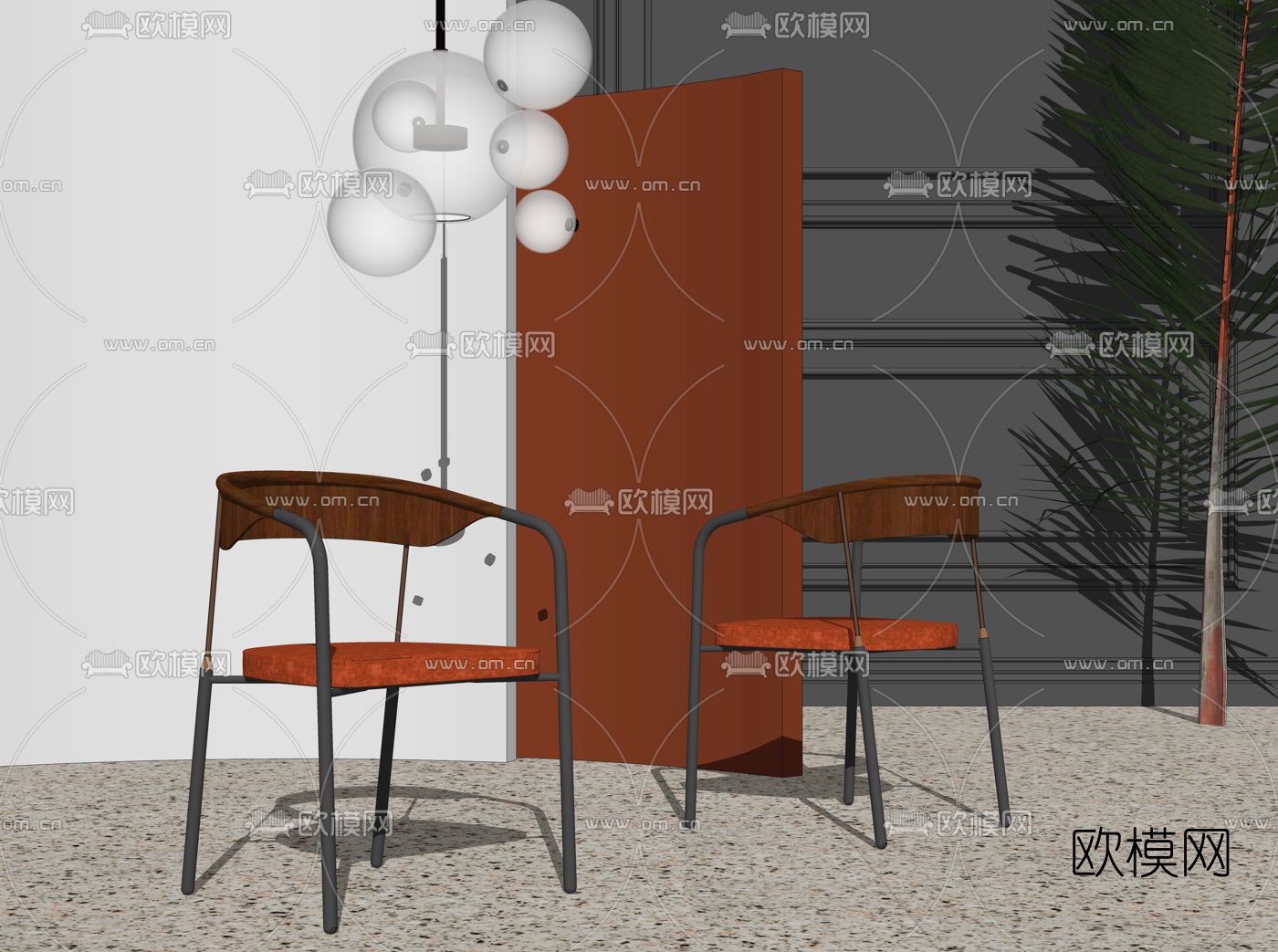 现代实木休闲椅su模型下载