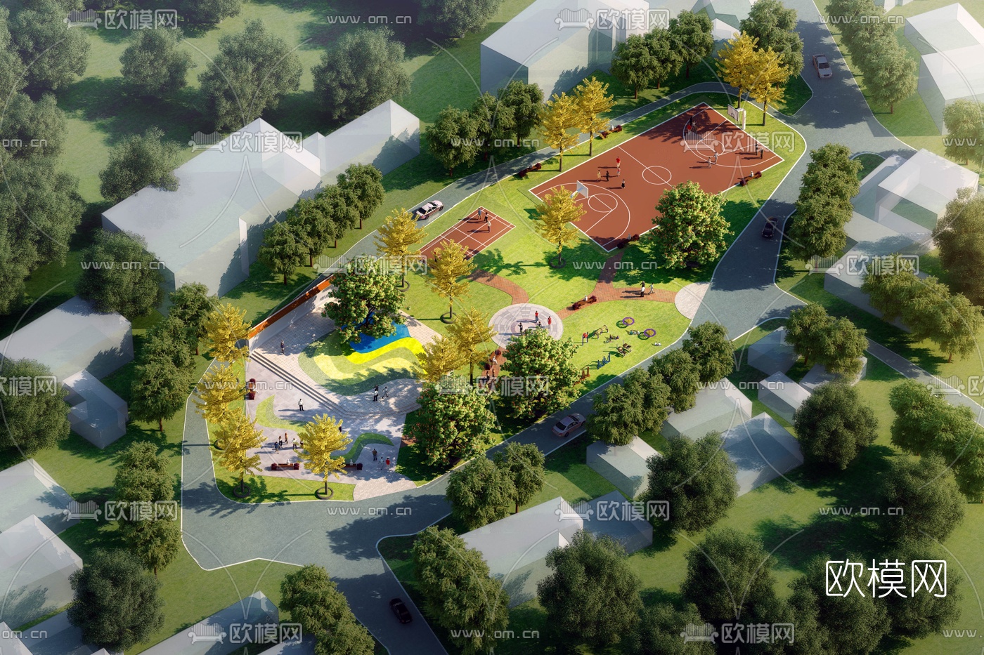 现代公园广场鸟瞰规划3d模型下载