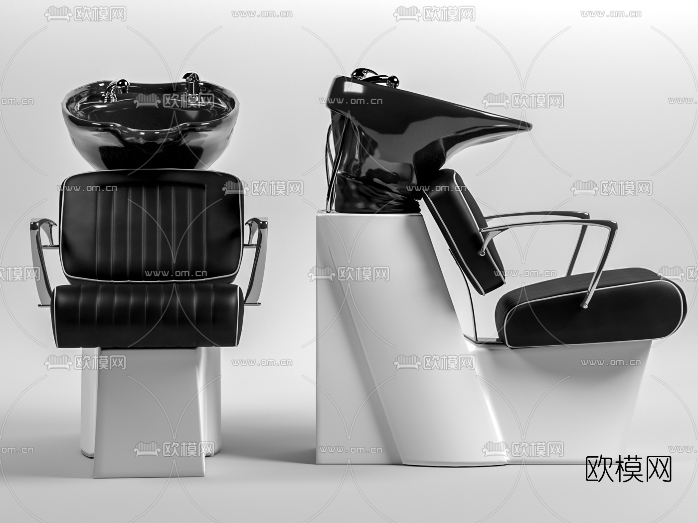 现代皮革理发洗头椅3d模型