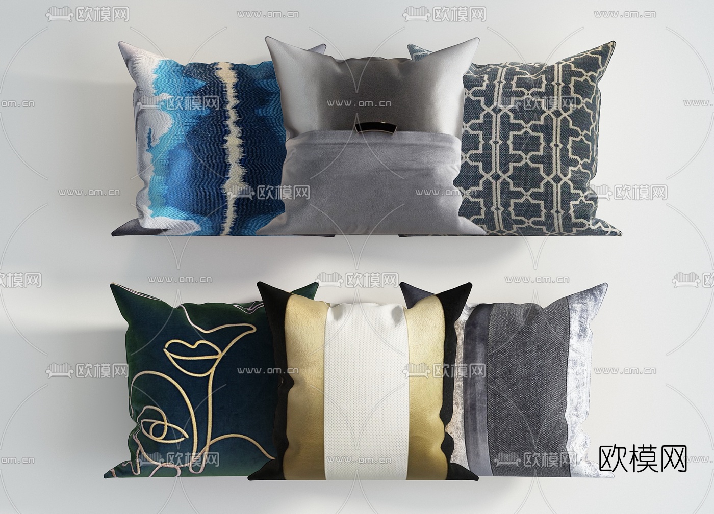 新中式布艺抱枕3d模型下载