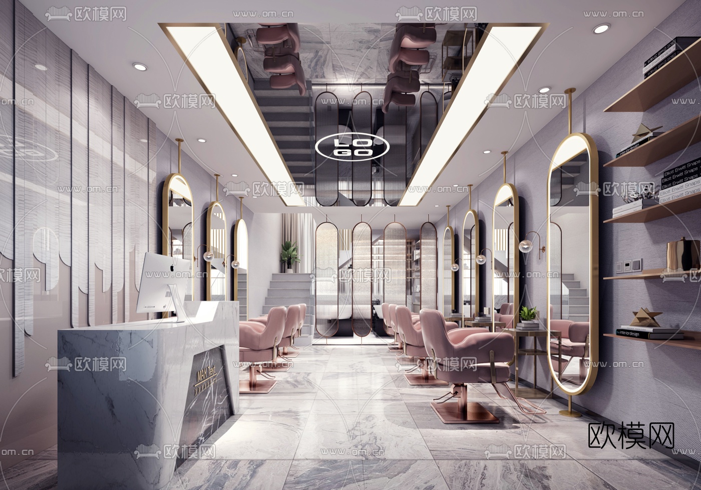 现代轻奢理发店3d模型下载