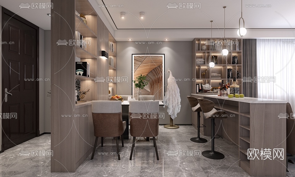 现代轻奢客厅餐厅3d模型下载(渲染图6)