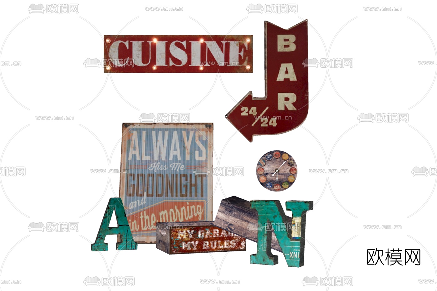 工业风木质字母摆件免费su模型下载