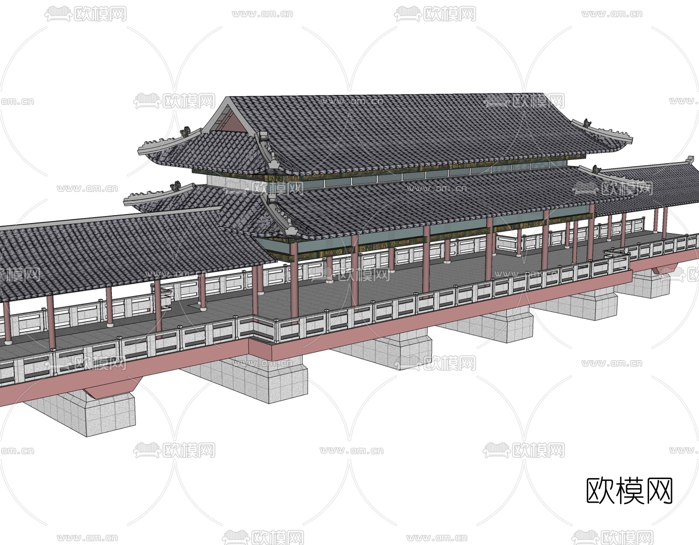 中式桥楼免费su模型下载