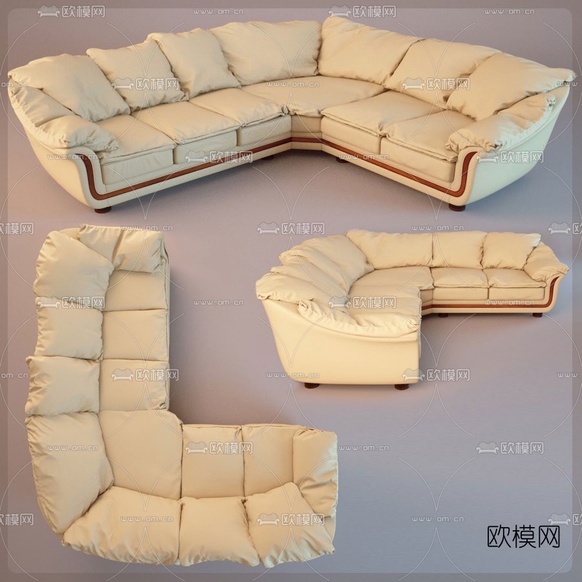 现代皮革转角沙发免费3d模型下载