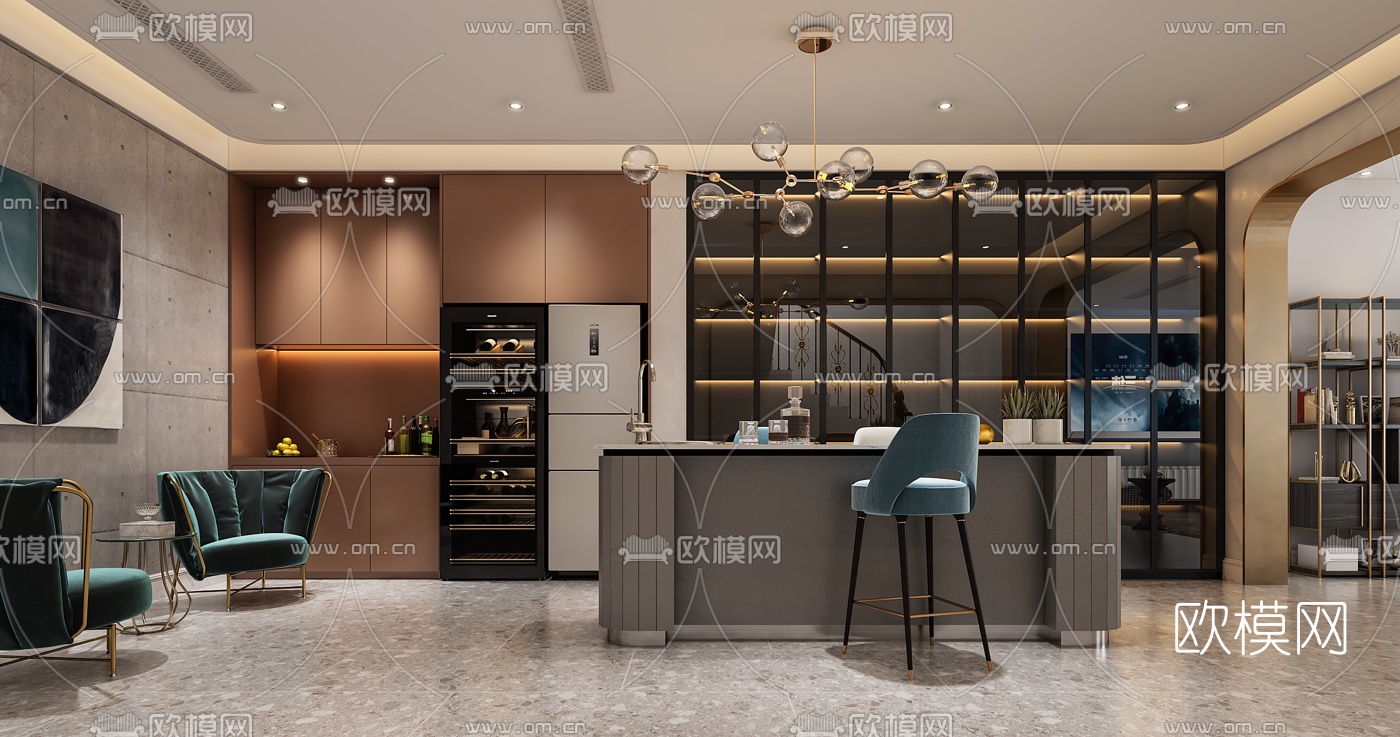 现代客厅餐厅3d模型