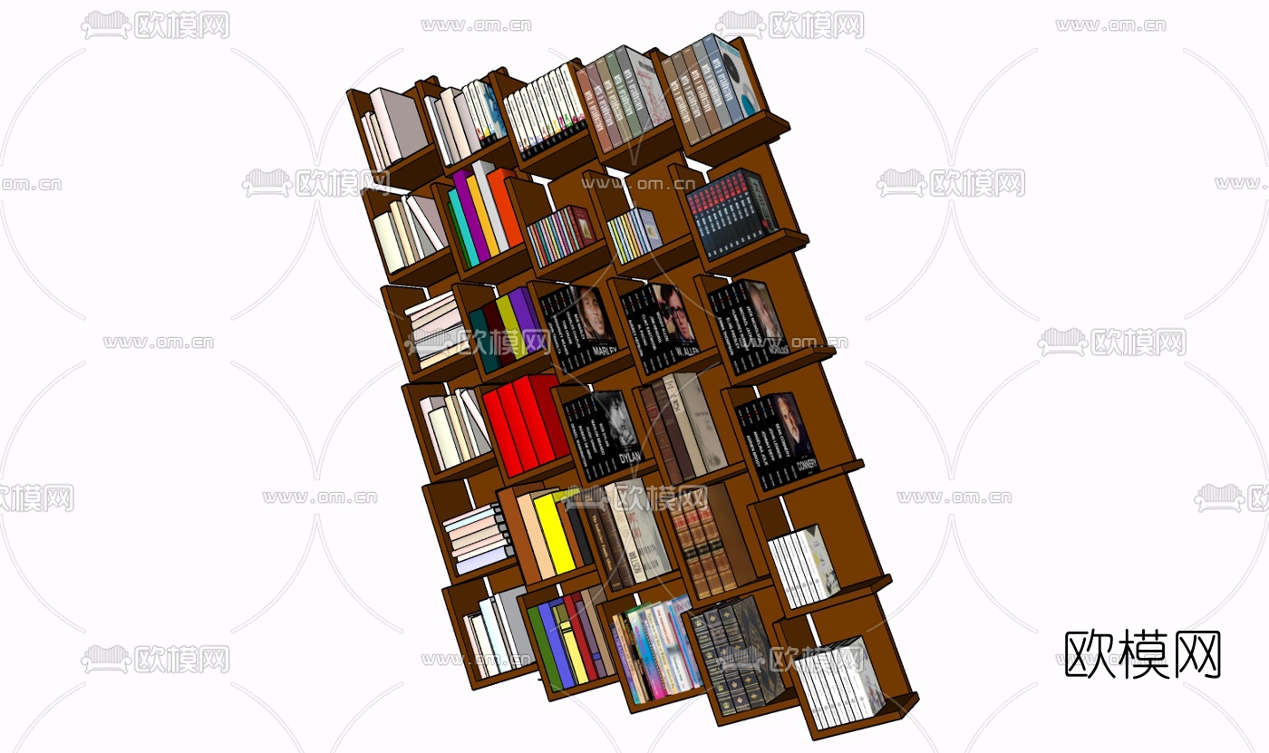 现代实木书架免费su模型下载
