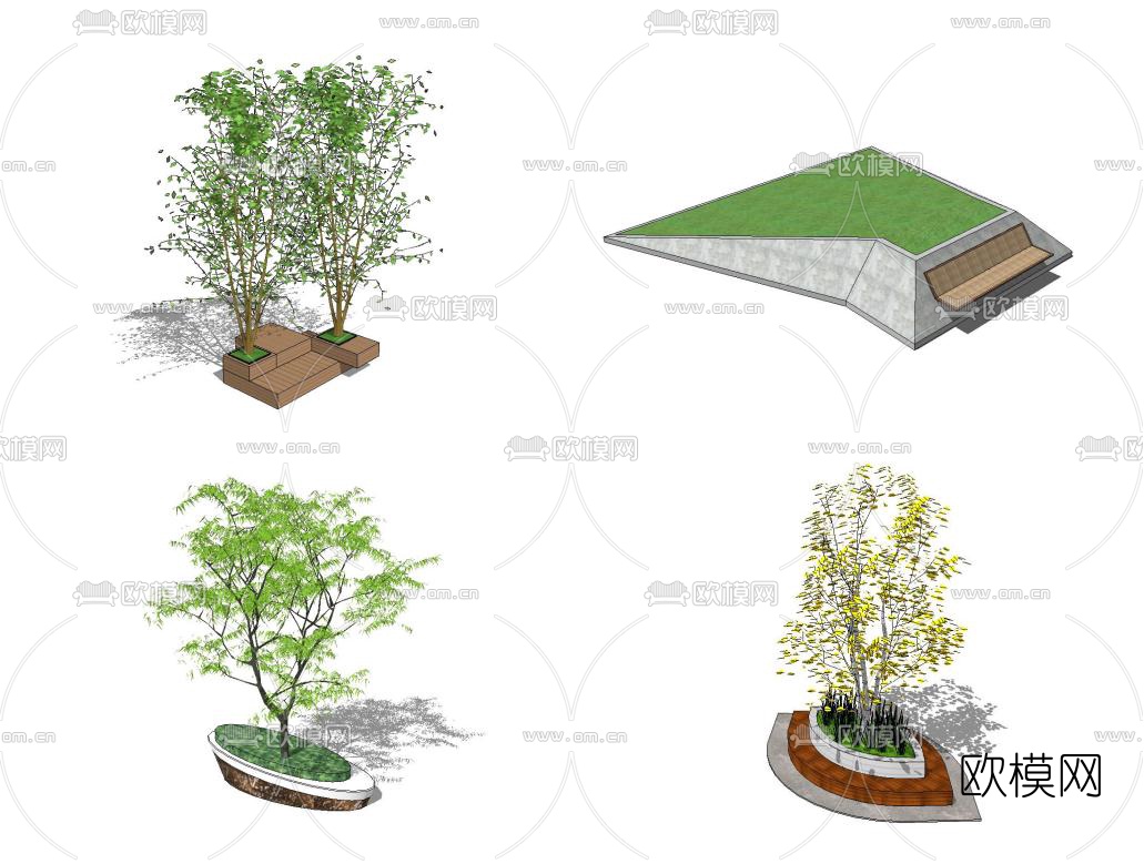 现代树池景观树池su模型下载