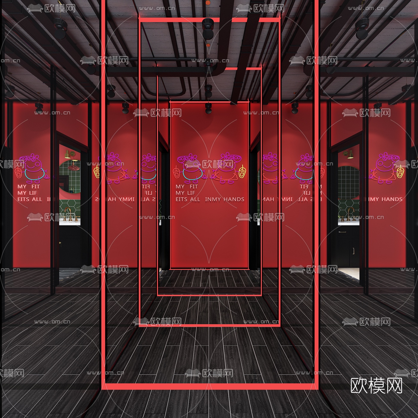 工业风酒店公共卫生间3d模型下载（渲染图2）