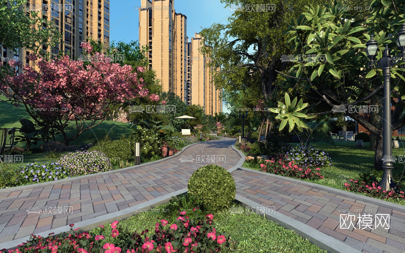 现代住宅园林景观3d模型下载