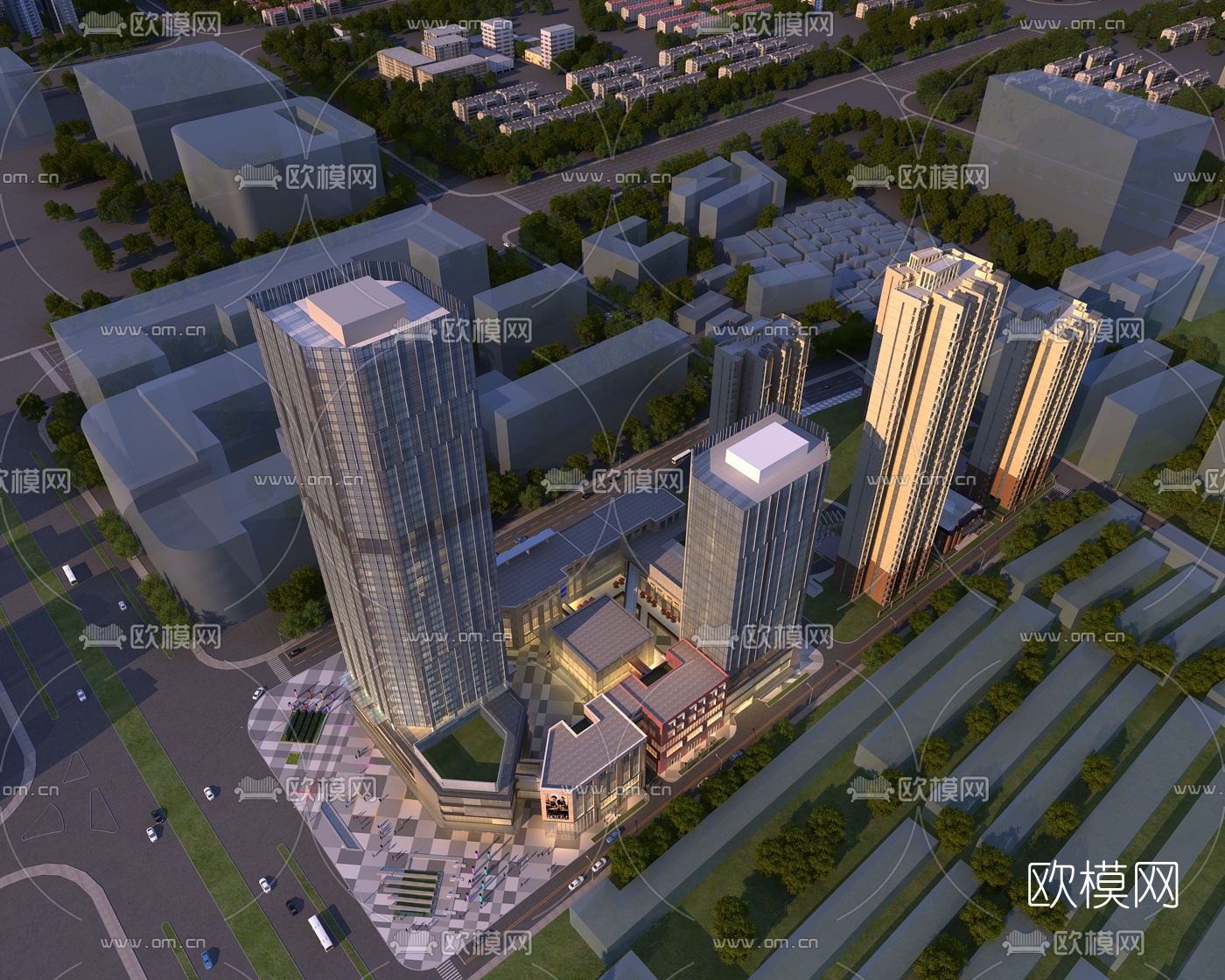 现代商业广场鸟瞰3d模型下载