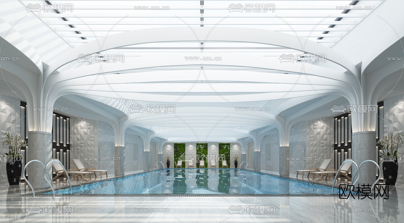 现代会所游泳池3d模型下载