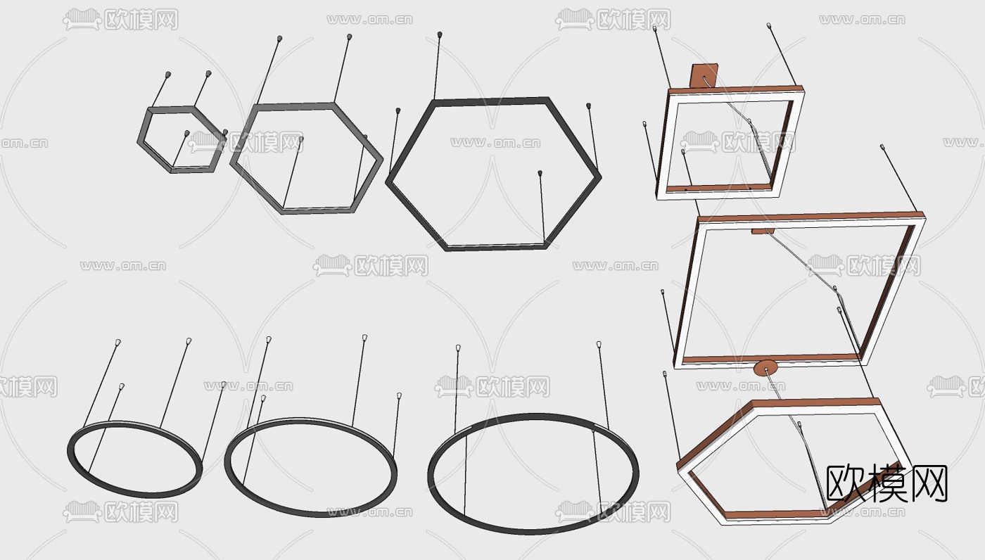 现代办公六边形吊灯su模型下载