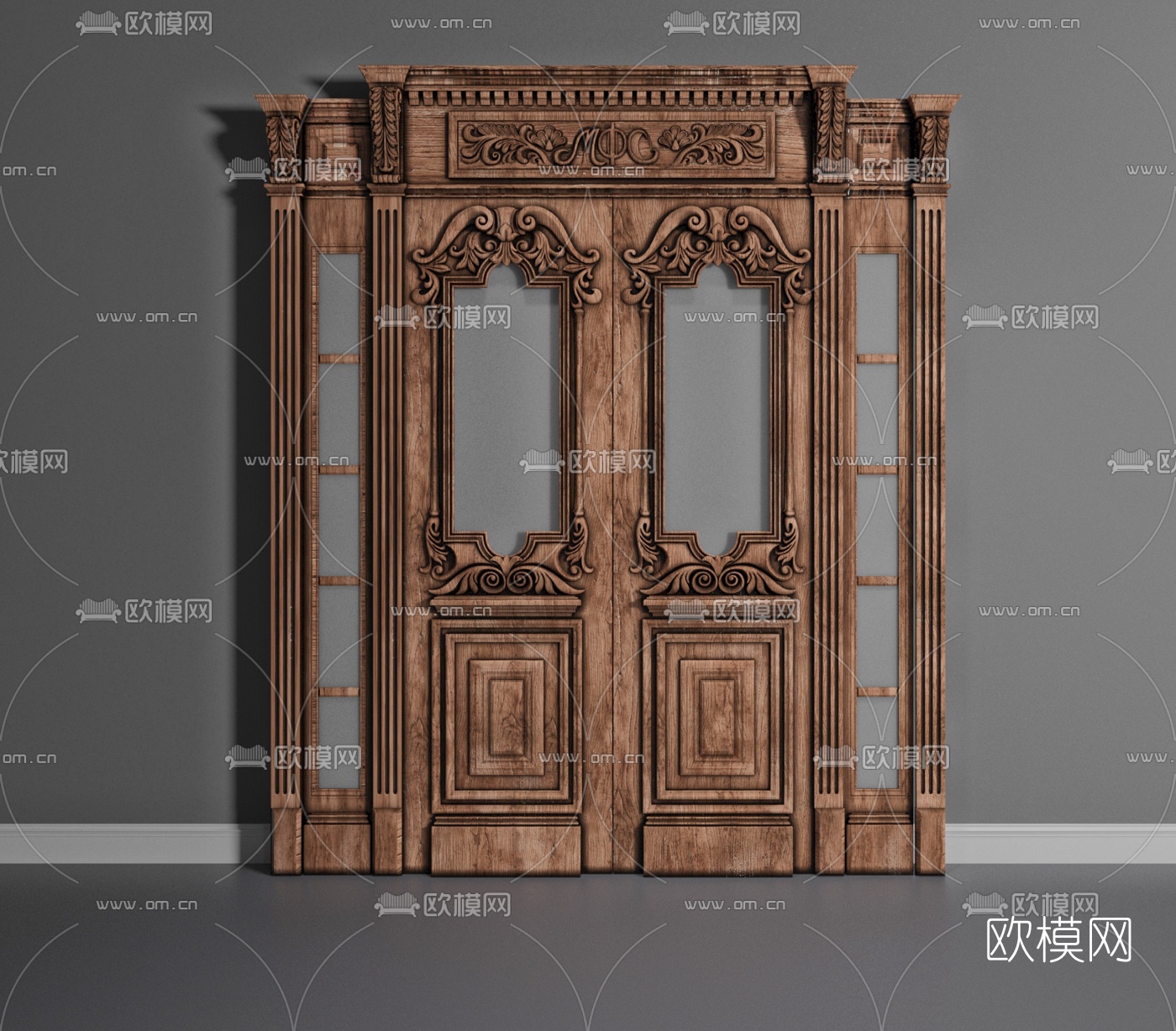 欧式古典雕花双开大门3d模型下载